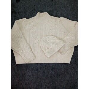 H&M Cream Mock Neck Shaker Stitch Sweater & Matching Beanie Set Women's Size XL